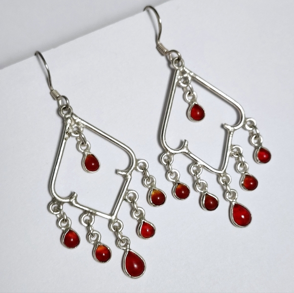 Carnelian silver earrings 3" - Picture 3 of 6